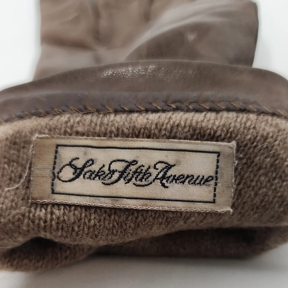 Saks Fifth Avenue Women's Brown Leather Gloves Size 6 1/2